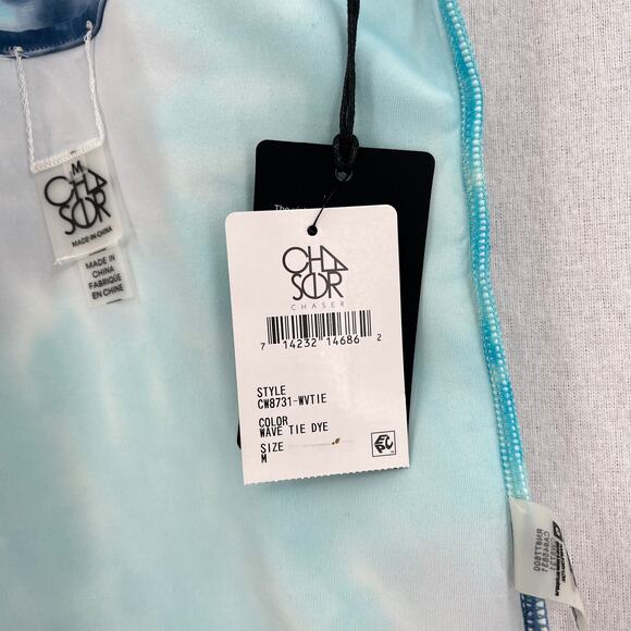 CHASER Workout Tank Top Womens Medium Blue Tie Dye Wave Strappy Tank NEW - Picture 9 of 11